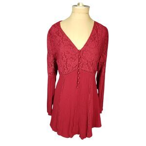 Altar'd State Cranberry Lace details Tunic Size Medium
